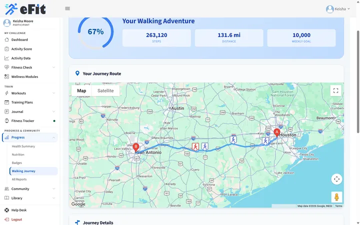 Walking Journey map from Medical Center to San Antonio River Walk
