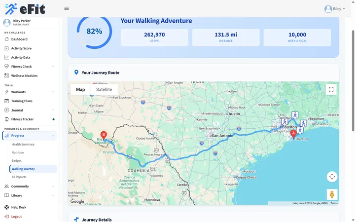 Walking Journey map from Harborview Office to Big Bend National Park